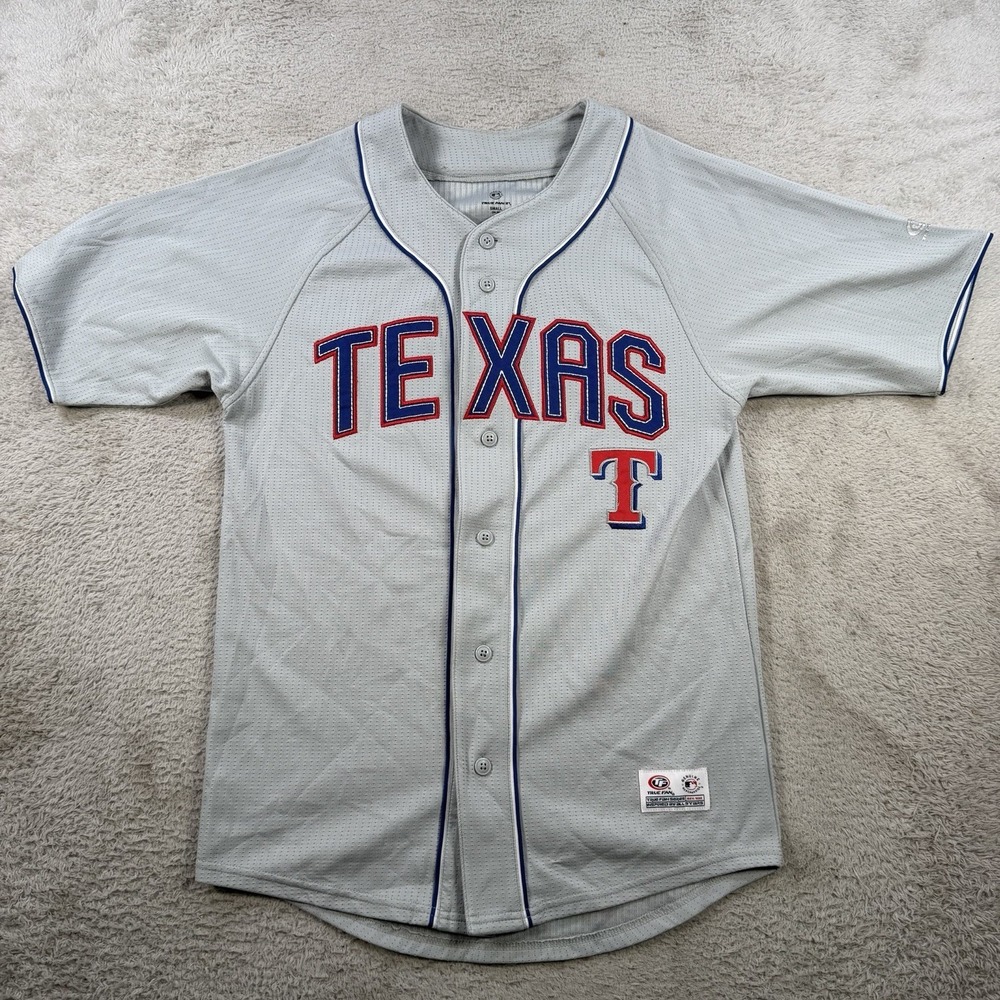 Texas Rangers Jersey Mens Small Grey True Fan MLB Baseball Mesh Button